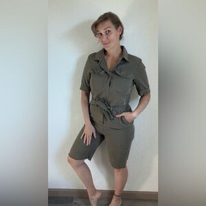 FRAME Denim Army Green Utility Romper Medium Streetwear Snap Zipper